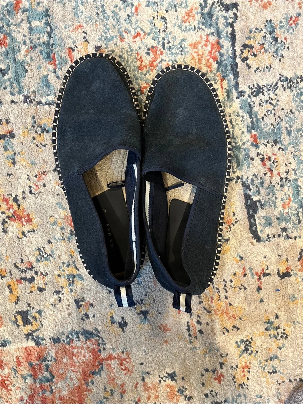 Zara Navy Suede Slip-On Espadrilles with Striped Heel Tab